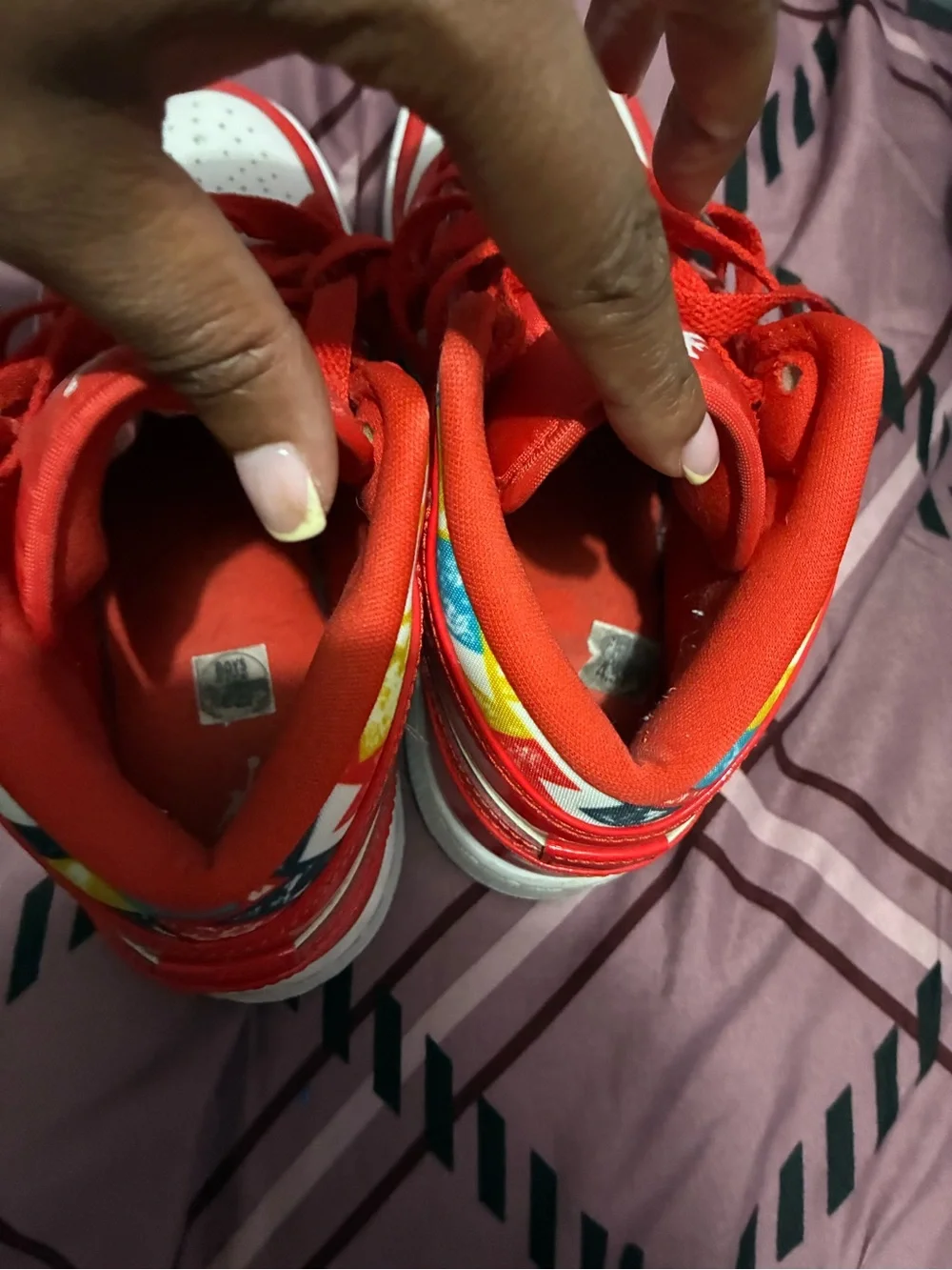 Nike Kids Red and White High-Top Sneakers with Swoosh